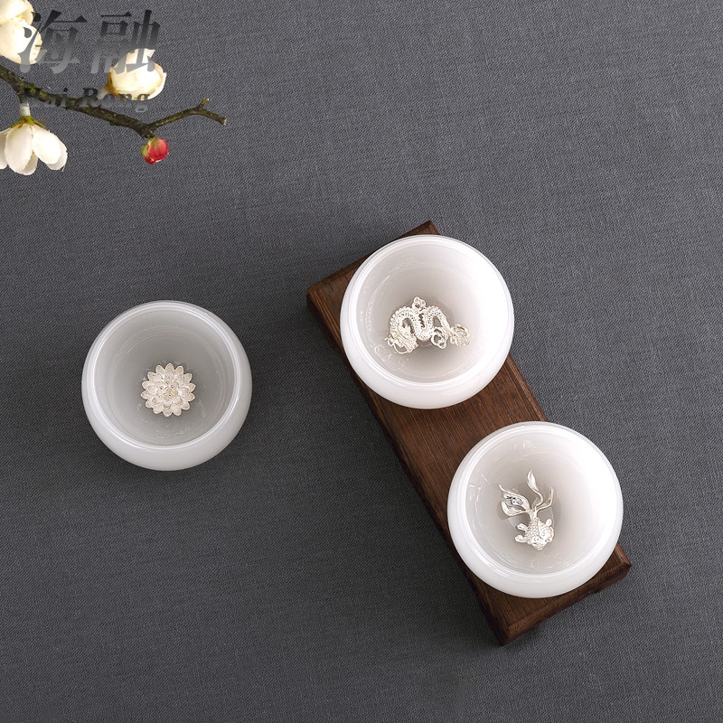 Qiao mu kung fu tea set white porcelain single cup silver cup of household ceramic masters cup sample tea cup mini cups