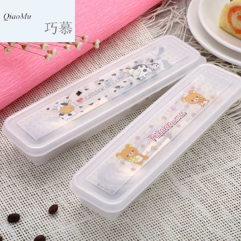 Qiao mu WLS South Chesapeake 304 stainless steel chopsticks spoons forks suit children lovely ceramic portable tableware