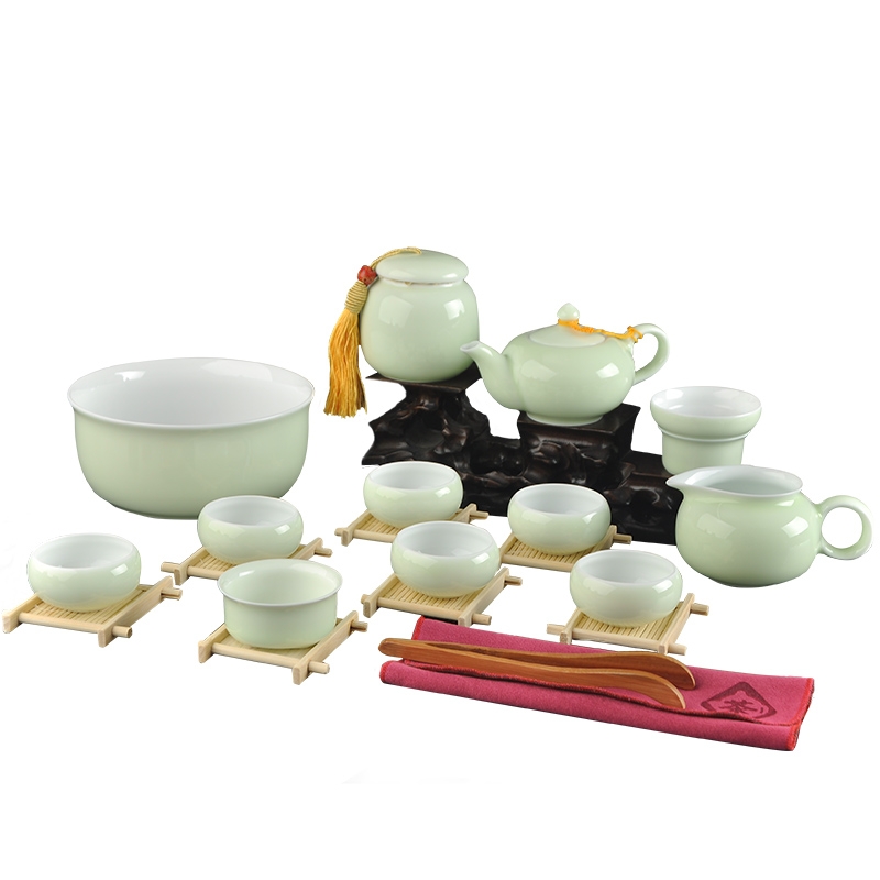 Qiao mu jingdezhen kung fu tea set suit household contracted celadon tureen tea cups of a complete set of ceramic tea