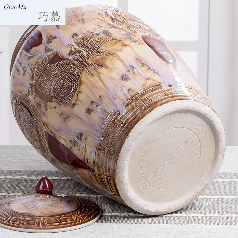 Qiao mu 50 kg of jingdezhen ceramics with cover household barrel 100 catties ricer box meter box cylinder storage tank seal storage