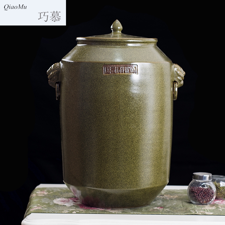 Qiao mu jingdezhen ceramic barrel ricer box 50 kg surface at the end of the cylinder tank cylinder cylinder tea tea glaze ceramic store