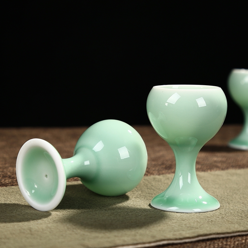 Qiao mu home wine goblet archaize celadon ceramic glass liquor gift