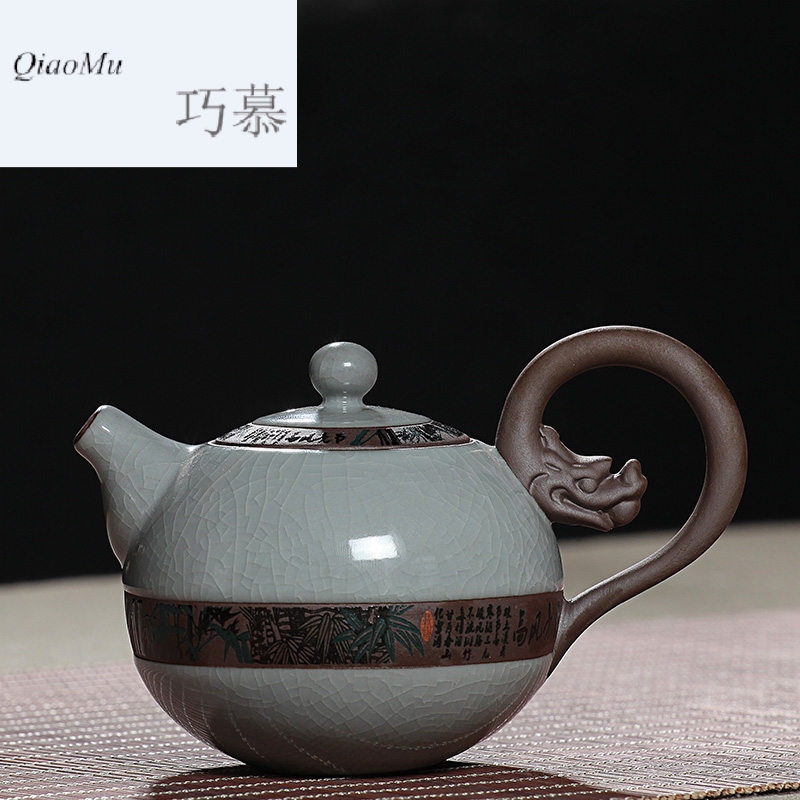 Qiao mu longteng kung fu tea set a complete set of elder brother up fine ceramic tea tureen teapot teacup cup home