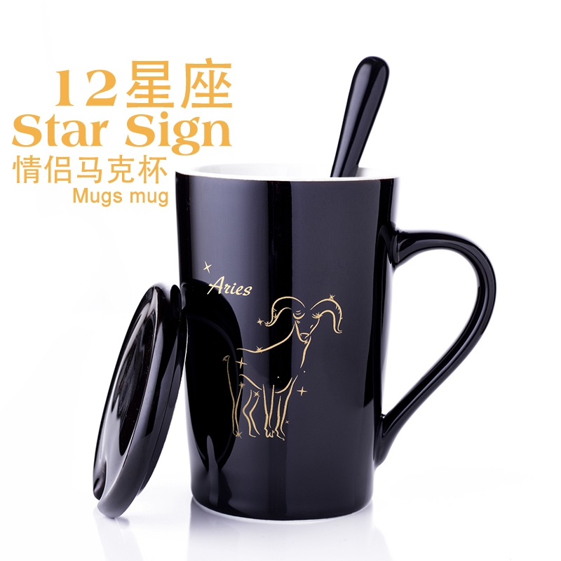 Qiao mu creative the zodiac glass ceramic keller cup with cover office coffee spoon couples a cup of tea cups