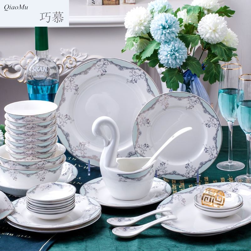 Qiao mu cutlery set dishes household of Chinese style and contracted jingdezhen bowls of ipads plate suit household dish bowl suit