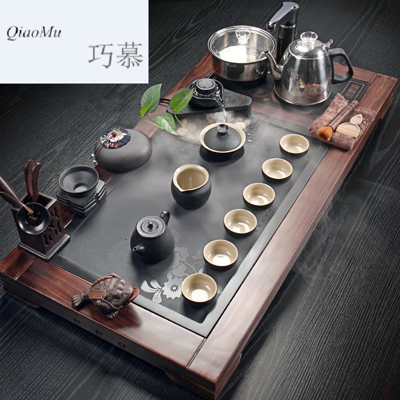 Qiao mu sharply stone tea tray of a complete set of purple sand cup tea set of household solid wood tea tray was kung fu tea tea all