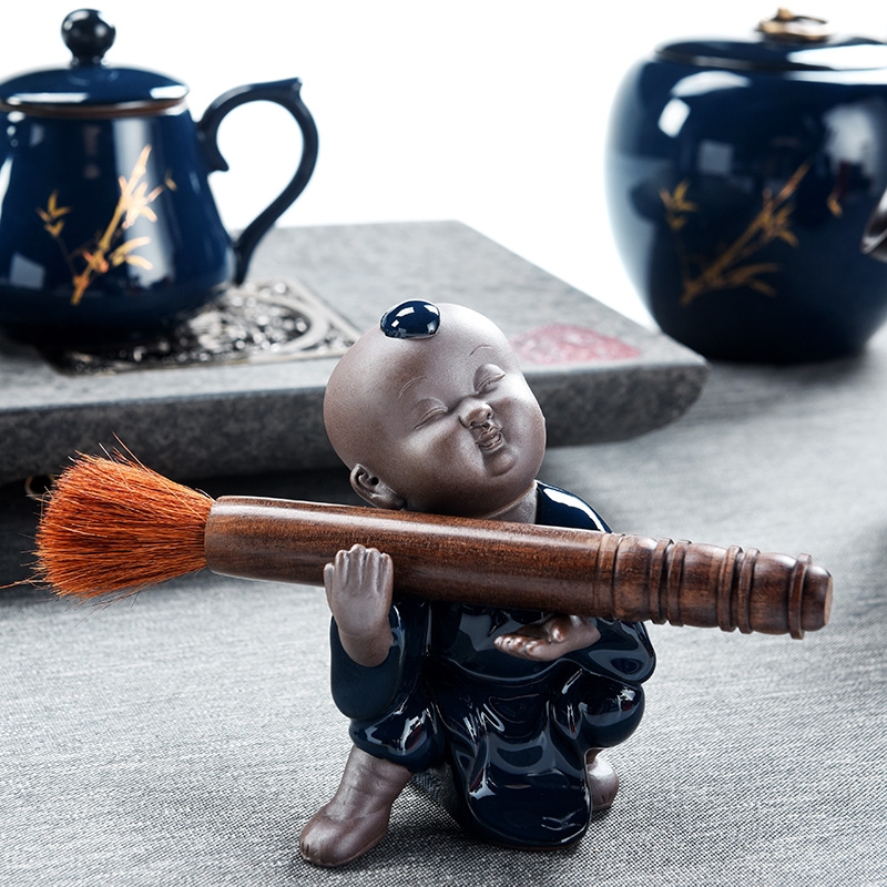 Qiao MuJi blue glaze, the young monk kung fu kid ceramic kung fu tea tea pet furnishing articles manually play with parts