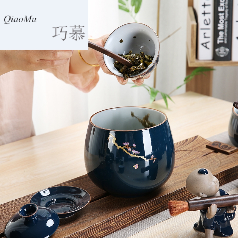 Qiao MuJi blue kung fu tea tea tray in hot tea accessories writing brush washer ceramic household cylinder tea wash water wash water jar