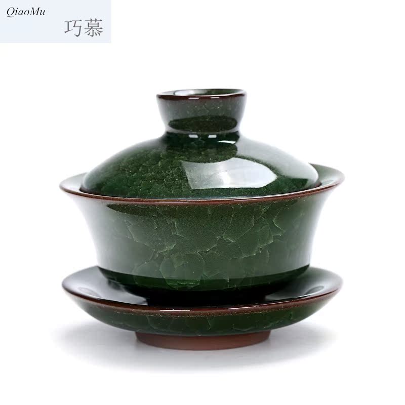 Qiao mu purple ceramic kung fu tea set your up tureen only three cups of green ice to crack the three bowl of blue and white and exquisite bowl with a new one