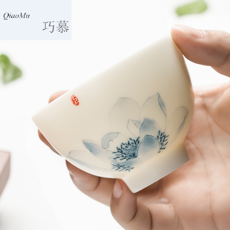 Qiao mu CMJ dehua suet white jade porcelain teacup up large - sized ceramic sample tea cup pastel personal master