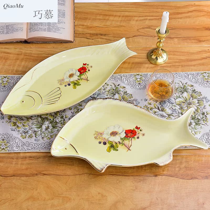 Qiao mu European golden fish plate ceramic household creative move more wedding special characteristics of the roast