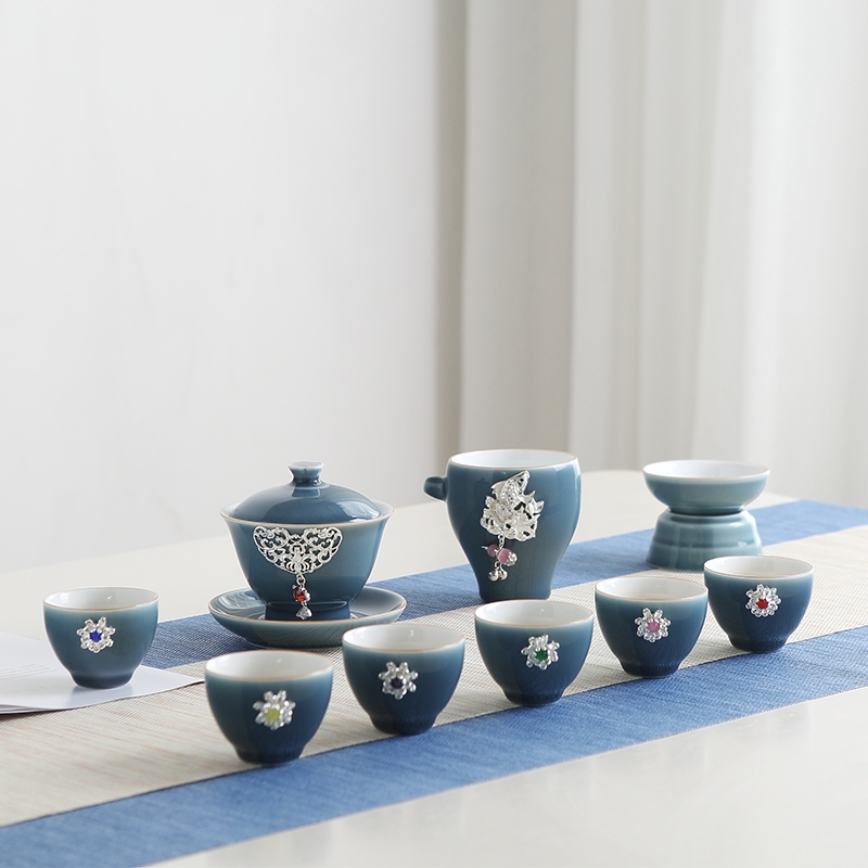 Qiao longed for a whole set of kung fu tea set suit household jingdezhen ceramic teapot teacup tureen contracted tea sets