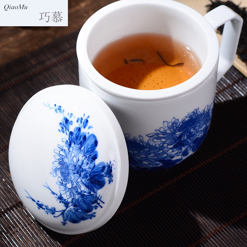 Qiao mu jingdezhen ceramic cups with cover with) household under the glaze hand - made teacup office gift cups tea sets