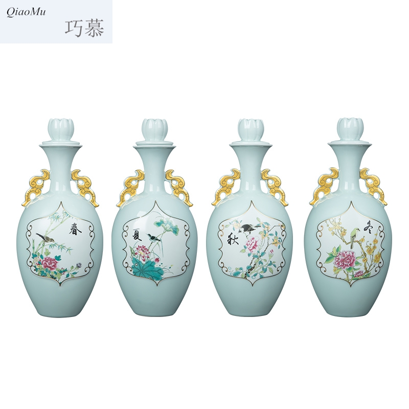 Qiao mu jingdezhen ceramic jar hip flask, spring, summer, autumn and winter 3 jins home antique liquor bottles empty wine bottles