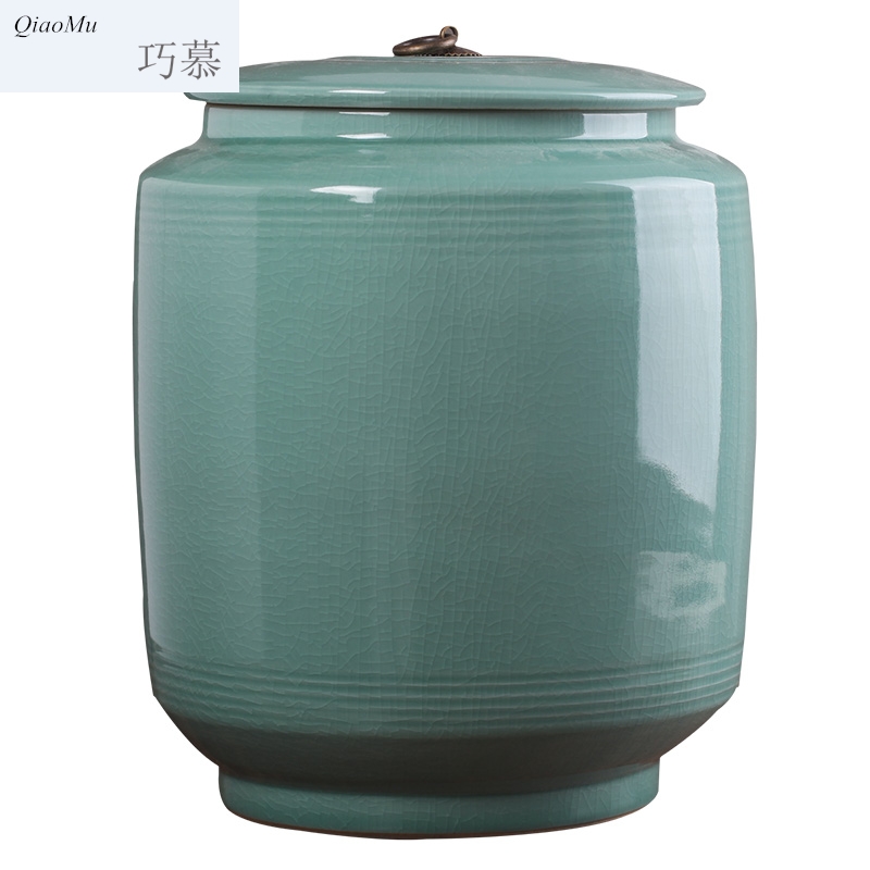 Qiao mu jingdezhen ceramic ricer box barrel storage bins 15 pounds 25 kg sealed with cover household moistureproof prevent storage tank