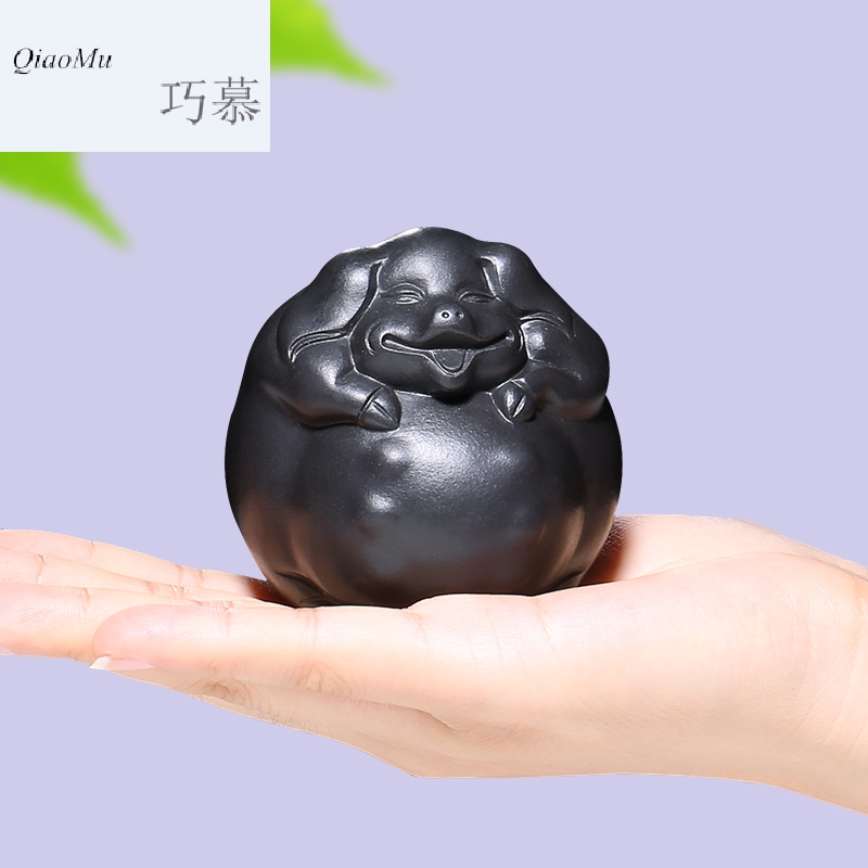 Qiao mu HM yixing all hand pet black mud happy "furnishing articles purple sand tea to keep individuality creative play tea with tea