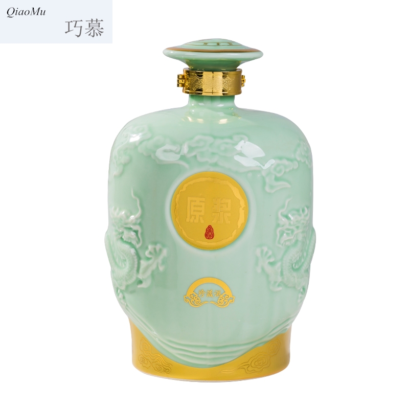Jin Qiao mu ceramic seal jars 5/10 celadon relief medicine bottle it wine gifts homemade liquor jugs