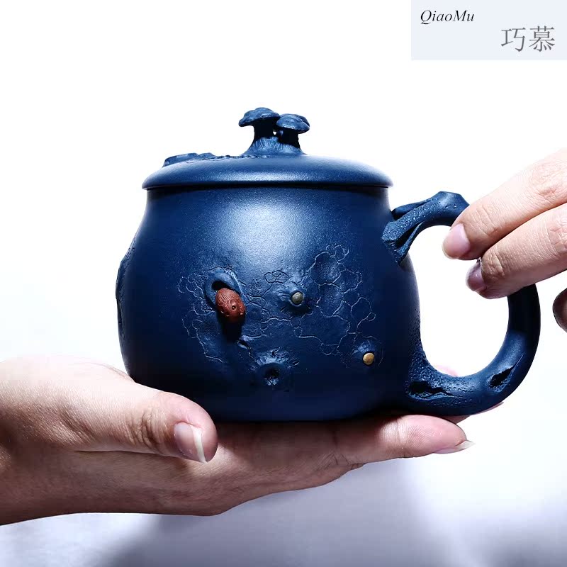 Qiao mu, yixing purple sand cup of pure checking flowers goods of chlorite spring of ganoderma lucidum tea lid cup, office cup for cup