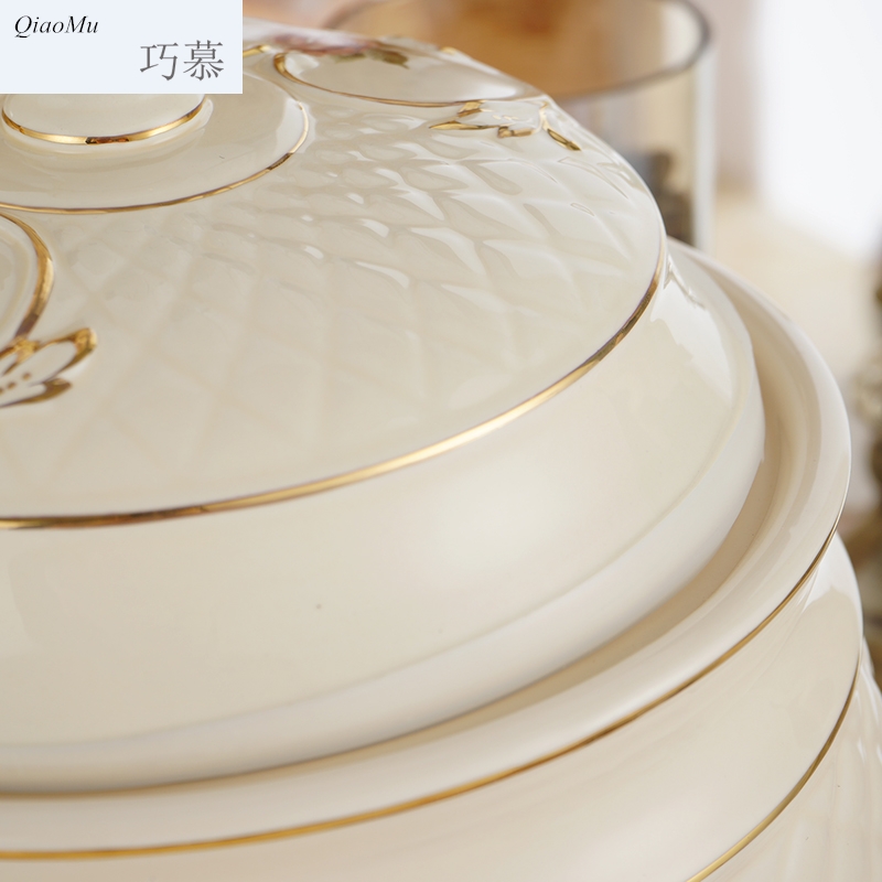 Qiao mu barrel ceramic European - style ricer box with cover 20 jins home 10 kg kitchen receive a case barrels of flour 5 kg