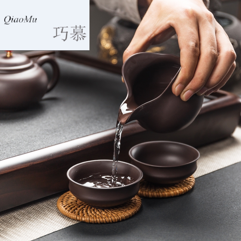 Qiao mu side of purple sand tea sets ceramic kung fu tea cups teapot tea tea taking of a complete set of household contracted