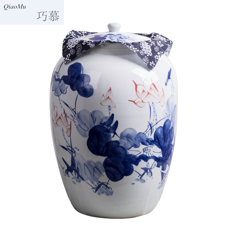 Qiao mu jingdezhen ceramic barrel with cover feng shui home 50 kg insect - resistant large capacity storage tank of rice flour