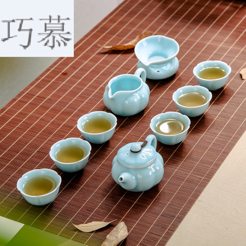 Qiao mu Japanese contracted ceramic kung fu tea set suits for health celadon tea teapot tea cups celadon household