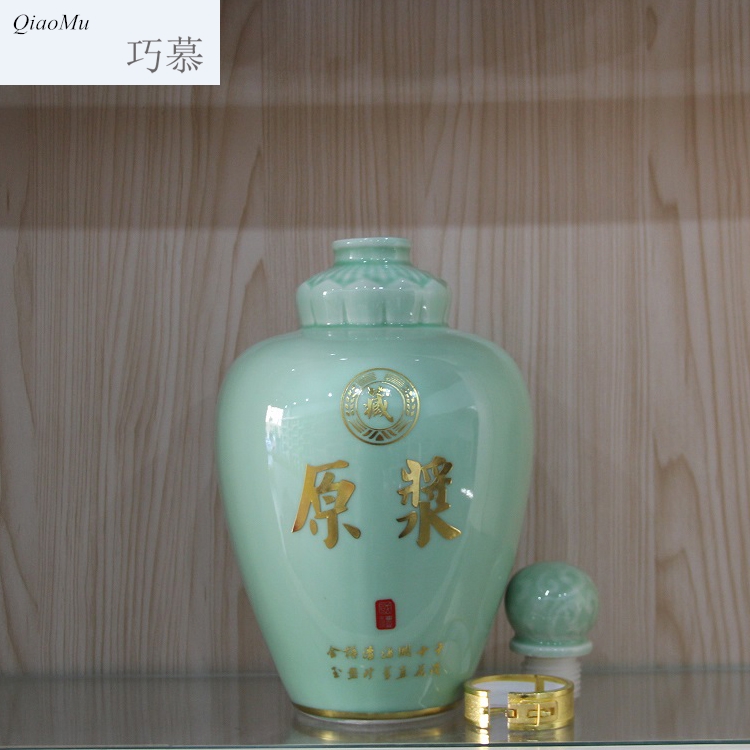 Qiao mu jingdezhen high temperature shadow blue glaze ceramic seal 5 jins of outfit protoplasmic mercifully bottle 5 jins of empty wine to send