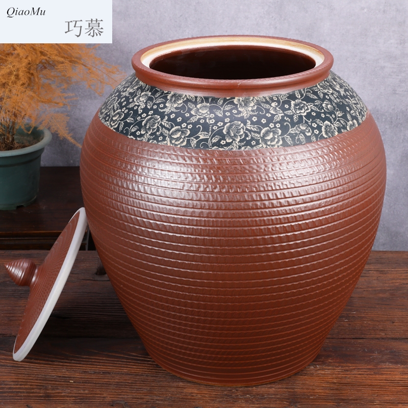 Qiao mu ceramic barrel with cover coarse pottery household moistureproof ricer box basin surface water cylinder kimchi storage tank