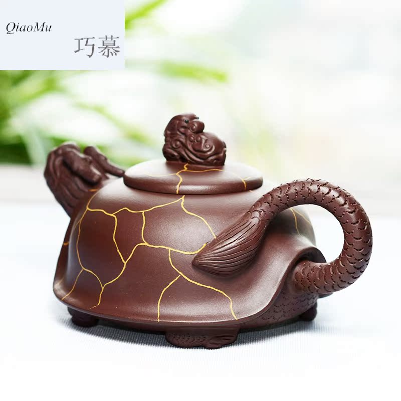 Qiao mu QD [] yixing are it by the manual kung fu tea set gift ice pure ore purple clay terrapin dragon longevity