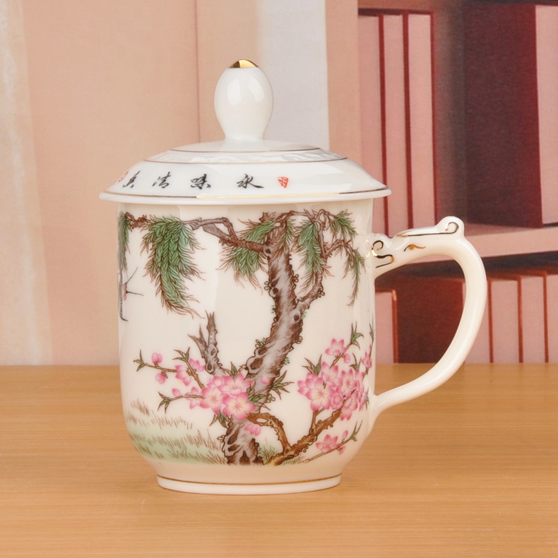 Qiao mu jingdezhen ceramic mugs thin foetus office cup cup and take with cover glass tea cup package mail