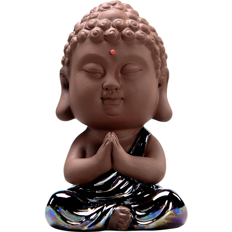 Qiao mu tea pets play small ceramic purple tathagata the little novice monk Buddha bless cave of on - board, furnishing articles