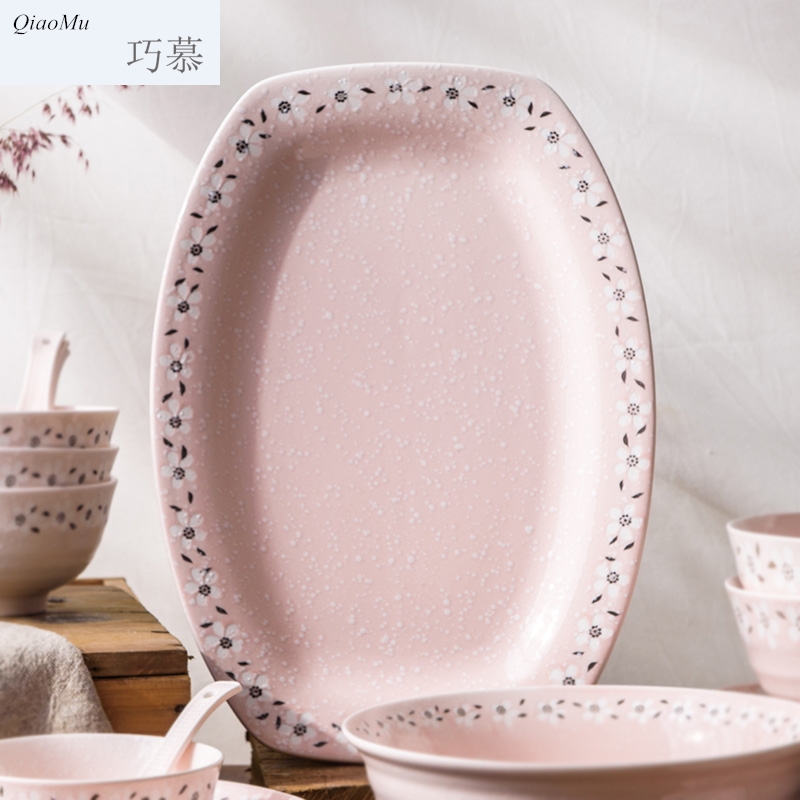 Qiao mu Japanese fish dish, and creative ceramics tableware oval plate long deep dish steaming roast whole fish dish