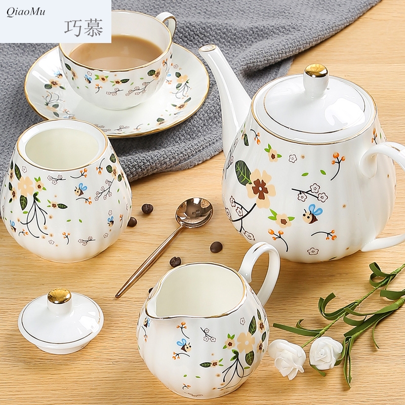 Qiao mu ipads porcelain European - style coffee cups and saucers suit ceramic cup household flower teapot tea cups in the afternoon