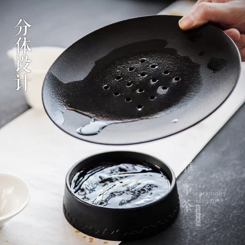 Qiao mu YWT black ceramic POTS bearing bearing coarse pottery tea to split water pot pad kung fu tea lid bowl of mat