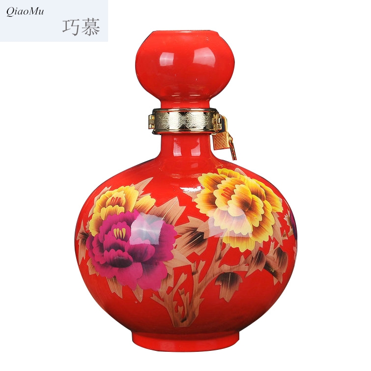 Qiao mu red 10 jins ceramic bottle container ten catties gifts home wine brewed liquor jugs hip jar