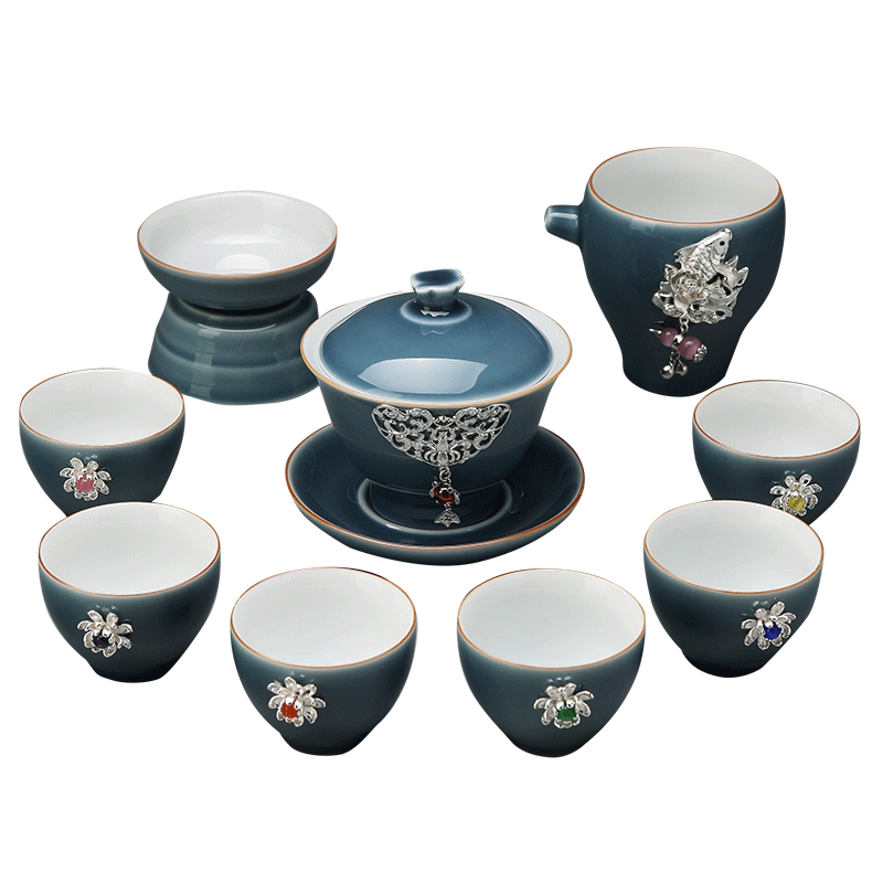 Qiao longed for a whole set of kung fu tea set suit household jingdezhen ceramic teapot teacup tureen contracted tea sets