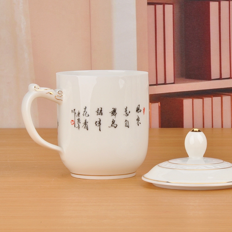 Qiao mu jingdezhen ceramic mugs thin foetus office cup cup and take with cover glass tea cup package mail