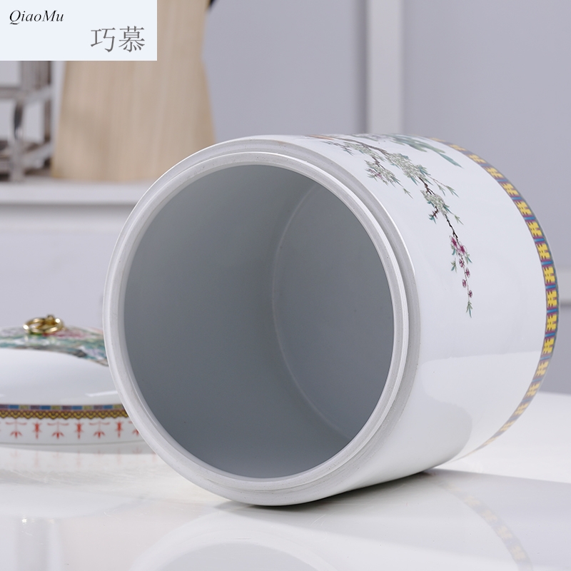 Qiao mu jingdezhen ceramic barrel ricer box with cover home 10 jins to seal storage tank cylinder storage bins moistureproof