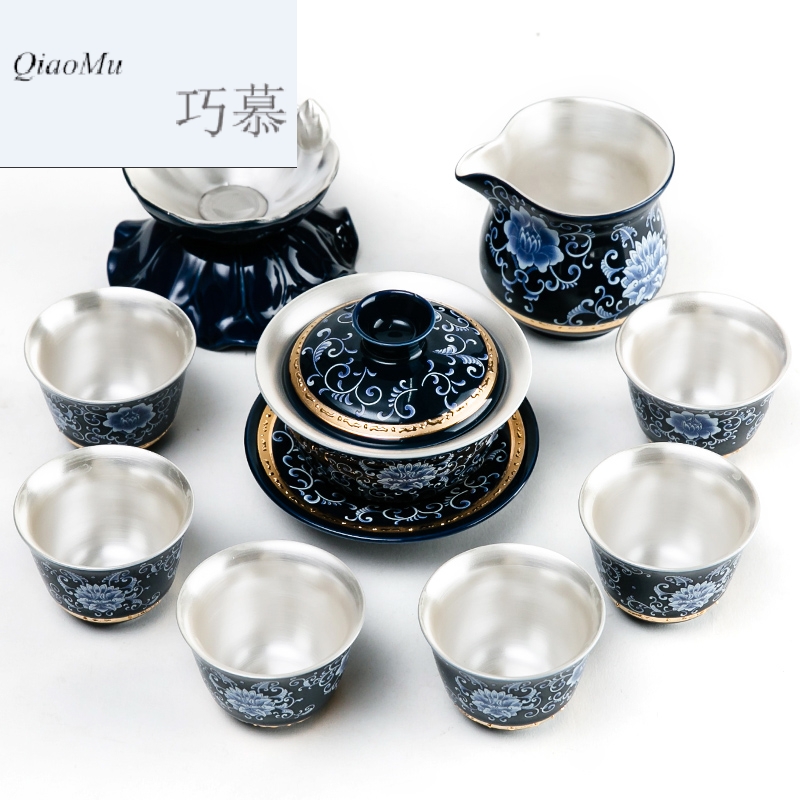 Qiao mu jingdezhen ceramic coppering. As silver tea set silver tea set kung fu tea cups of a complete set of the home office