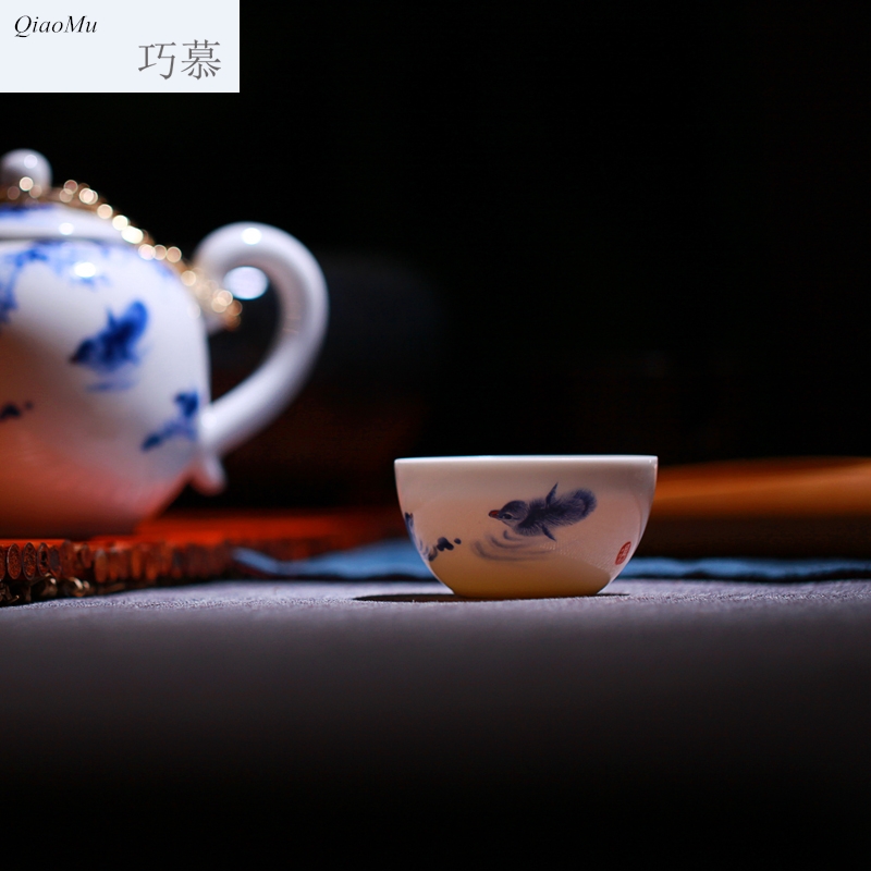 Qiao mu blue - and - white porcelain tea set jingdezhen blue and white youligong kung fu tea set sample tea cup ceramics