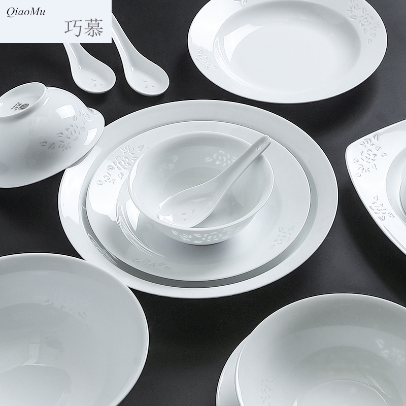 Qiao mu jingdezhen and exquisite porcelain tableware suit Chinese dishes ceramic home dishes suit the jade peony