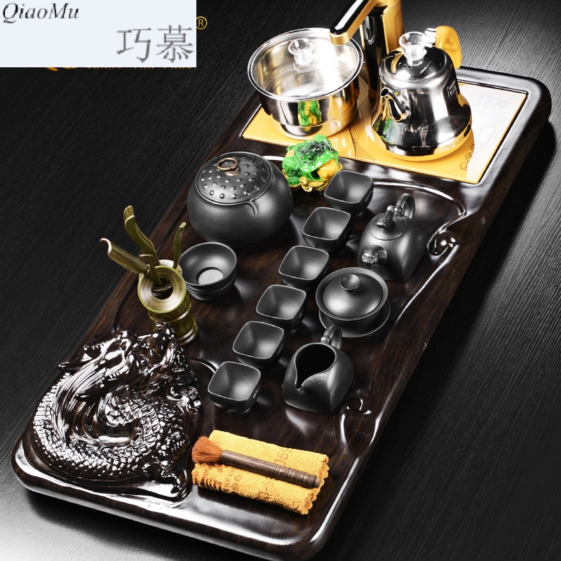 Qiao mu tea tray was suit induction cooker together four unity contracted and I violet arenaceous household kung fu tea saucer