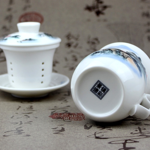 Qiao mu jingdezhen ceramic cup four cups with cover filter ceramic cups sample tea cup China cups