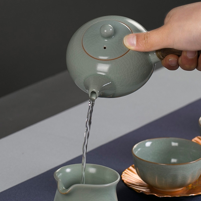 Qiao mu PMZ your up little teapot single pot of dehua porcelain household side put the pot of kung fu tea set to filter the azure ice crack