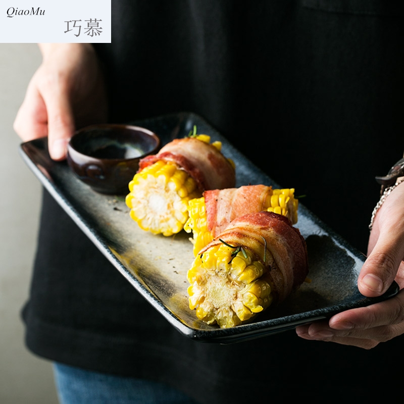 Qiao mu Japanese ceramic plates of sushi rectangular plate creative western food steak dessert of disk all the household flat