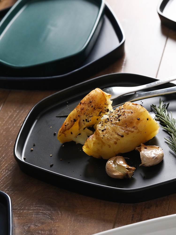 Qiao mu LH household Nordic matte enrolled creative flat wooden plate, plate beefsteak ceramic plate, black square plate