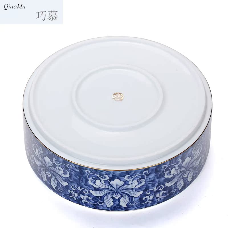 Qiao mu large puer tea box of blue and white porcelain ceramic tea pot tea POTS of tea cake box sealing detong to wake