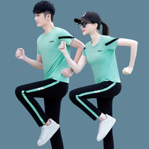 Couple sports suit men and women Summer short sleeve trousers casual running clothes summer round neck sleeve cotton two-piece set