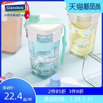 Glasslock Tempered glass water cup Handy cup Portable Square teacup Korean female cute juice cup with lid