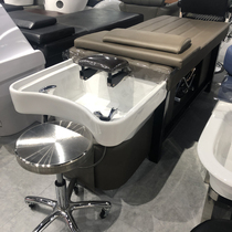 Head-washing bed hairdresshop special high-end flat lying Tai style stainless steel hair salon ceramic basin with energy saving water heater